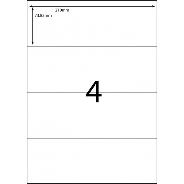 Labels on sheets 4 labels per sheet 210mm x 73.8mm